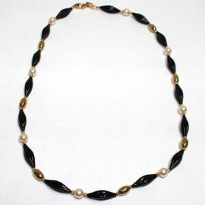 Older Napier Black Gold & Imitation Pearl Fashion Necklace